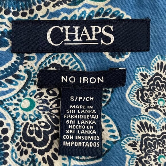 Chaps No Iron 3/4 Slv Button Down 100% Cotton Paisley Shirt Blue White Sz S - Picture 9 of 12